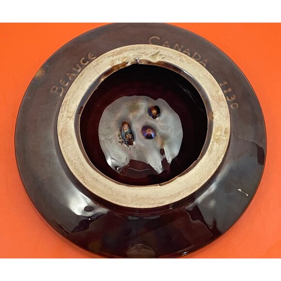 Vintage 60s ashtray, Beauceware ceramic Canadian pottery, faux marble glaze - Picture 5 of 7